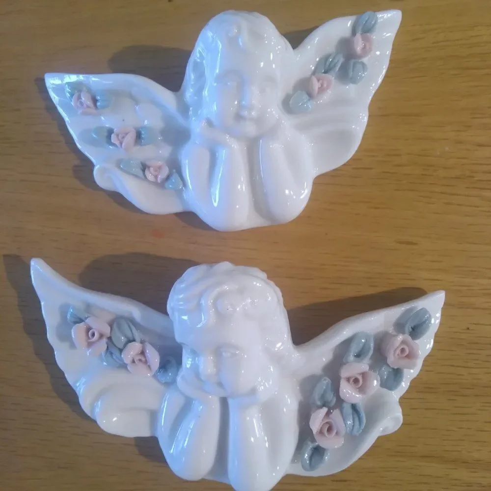 Vintage Angel Ceramic Porcelain Wall Hanging Ornament Lot (4)